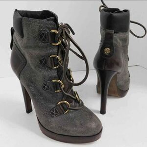 Tory Burch Women's Gray Brown Lawson Bootie Heels - Size 5.5